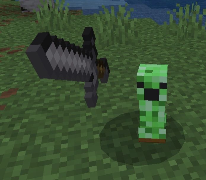 Tiny creeper holding a sword