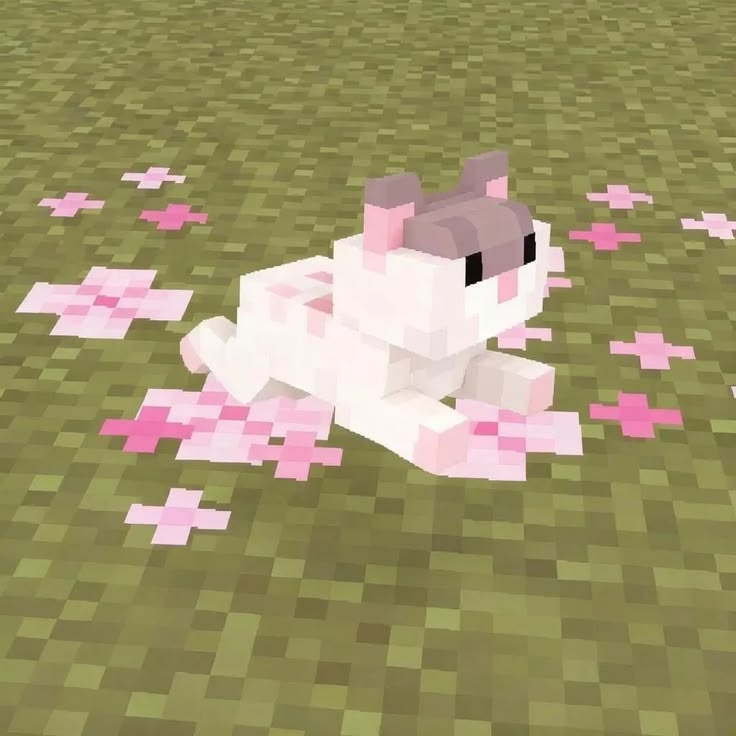 Cute Minecraft bunny among pink flowers
